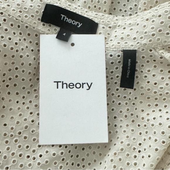 THEORY Nova Eyelet Ruffle Sleeve Button Down Mini Dress Shirtdress Size 4 NEW - Picture 8 of 10